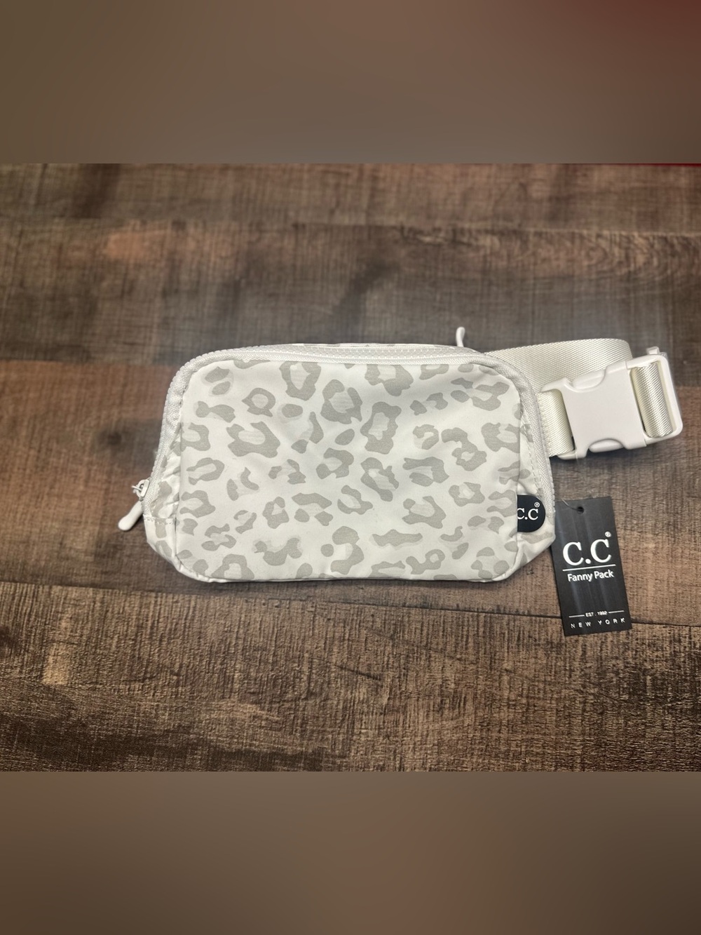 C.C White Gray Leopard Print Crossbody Fanny Pack